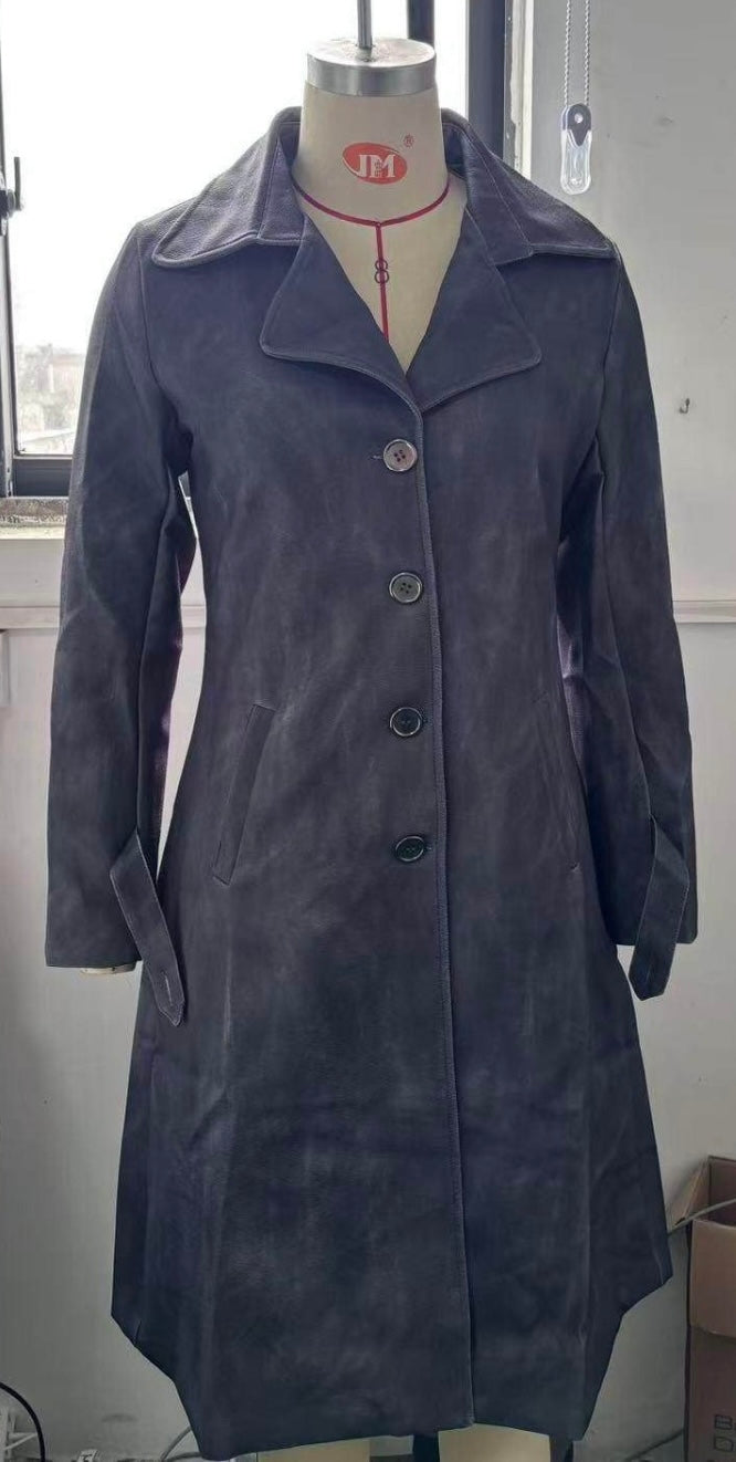 Teresa | Płaszcz trench o strukturze zamszu w stylu vintage