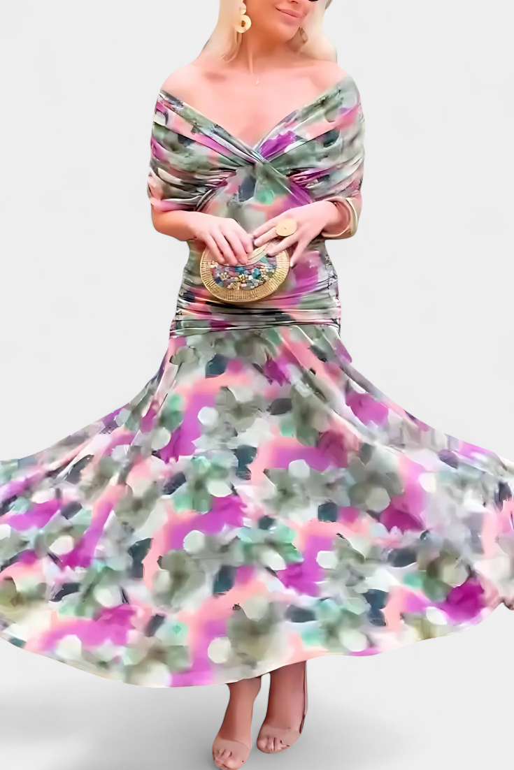 Magda™ | Długa sukienka kwiatowa z dekoltem w serek