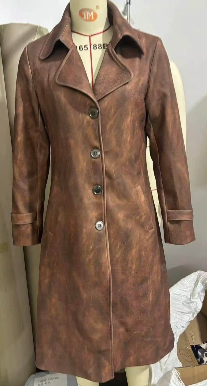 Teresa | Płaszcz trench o strukturze zamszu w stylu vintage