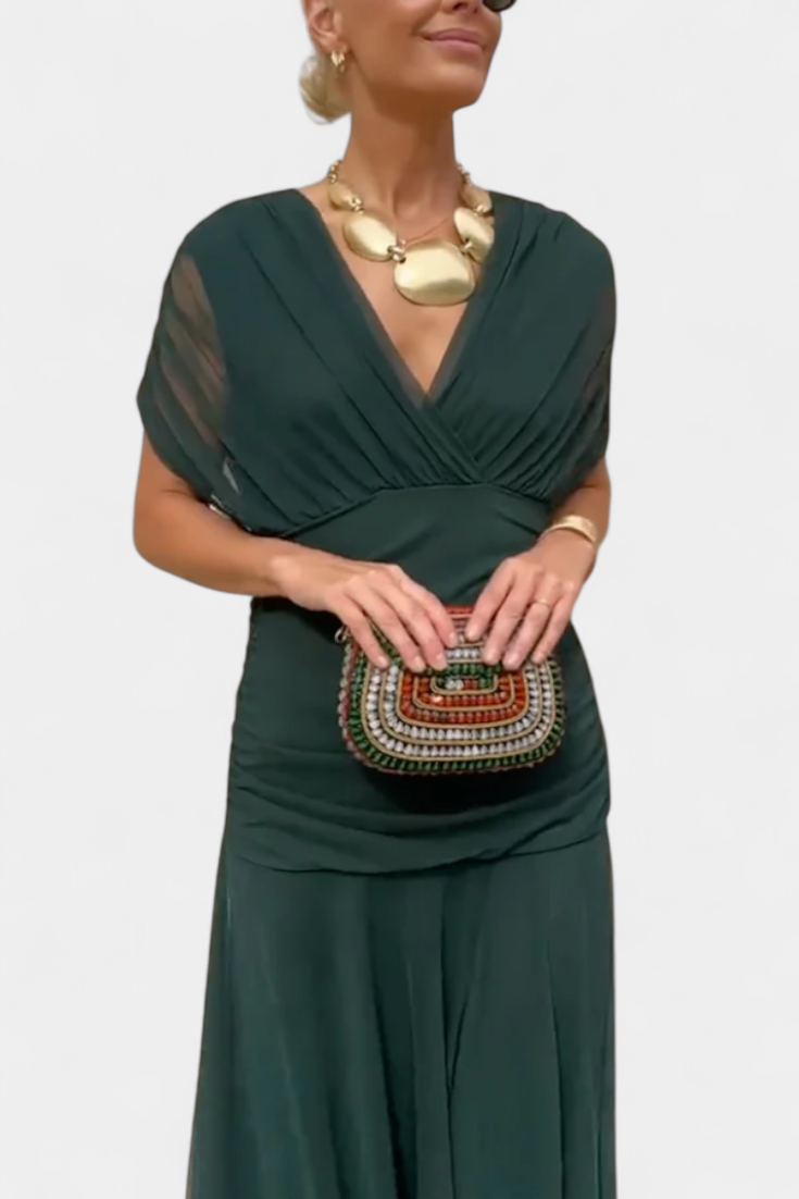 Magda™ | Długa sukienka kwiatowa z dekoltem w serek